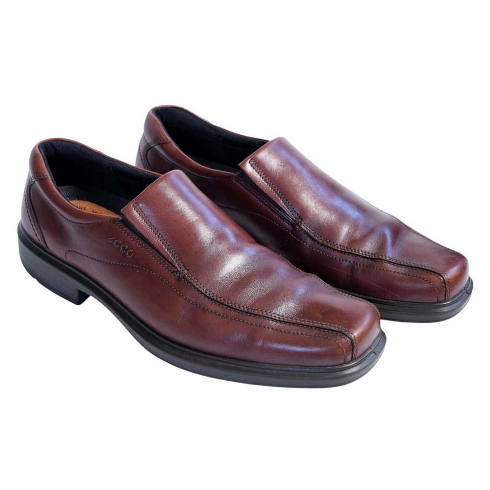 ECCO Helsinki Mens Dress Loafers Sz 47 US 13 Brown Leather Bicycle Toe Slip On